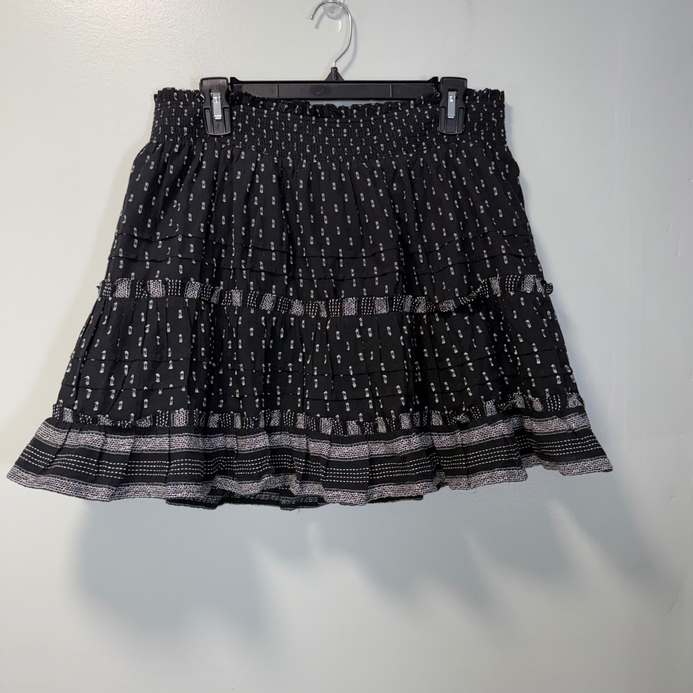 Vineyard Vines Womens XL Smocked Tiered Mini Skirt Black White Dobby Ruffle